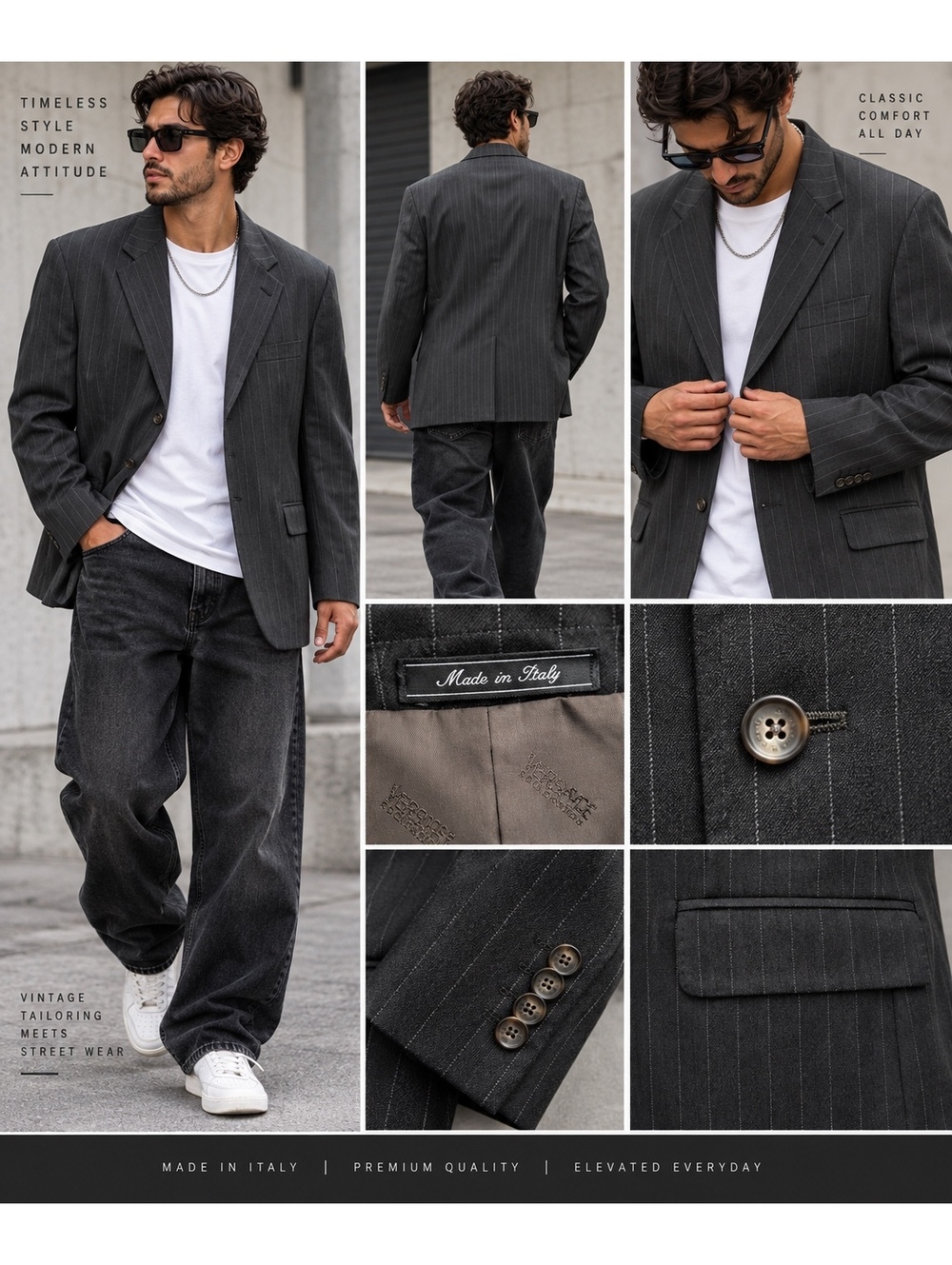 Vintage Y2K Versace Collection Men's Pinstripe Suit Jacket Made in Italy